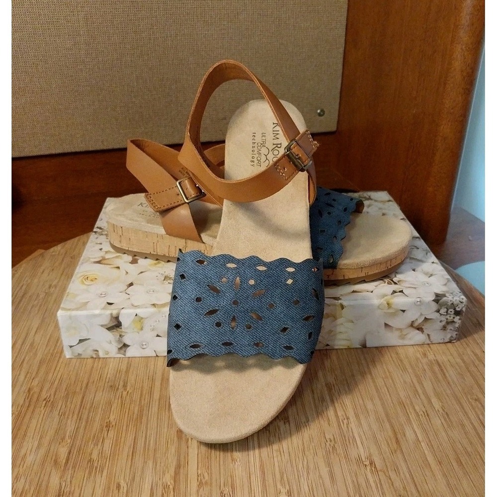 Kim Rogers Ultra Comfort Hayward Blue Sandals Size 8M Cork Soles Summer Strap EC - Picture 5 of 11